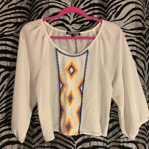 White Long Sleeve Embroidered Crop Top